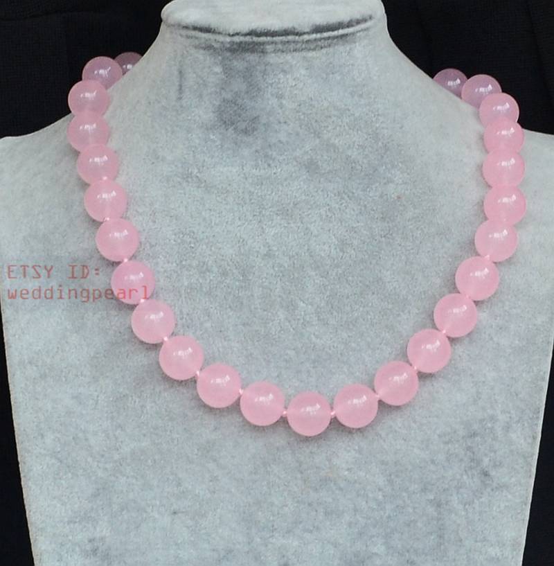 14 Mm Rosa Jade Perlenkette, Statement-Schmuck von weddingpearl