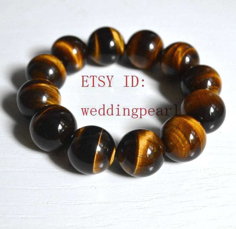 18 Mm Großes Natürliches Tigeraugestein-stretcharmband von weddingpearl