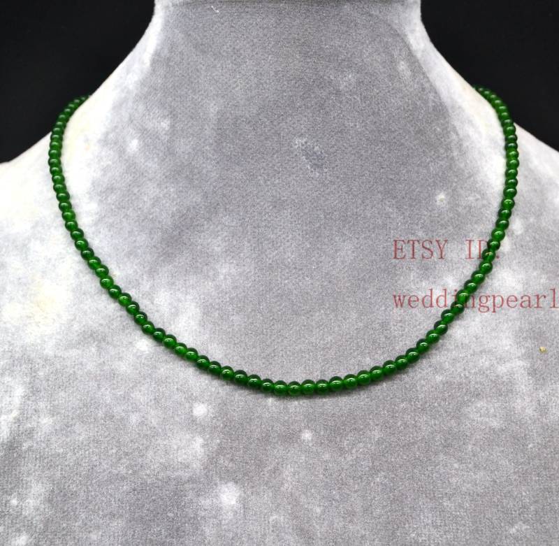 3, 5 Mm Kleine Grüne Jade Halskette, Einzelne Strang Perle Halskette Frauen Kinder Blumenmädchen von weddingpearl