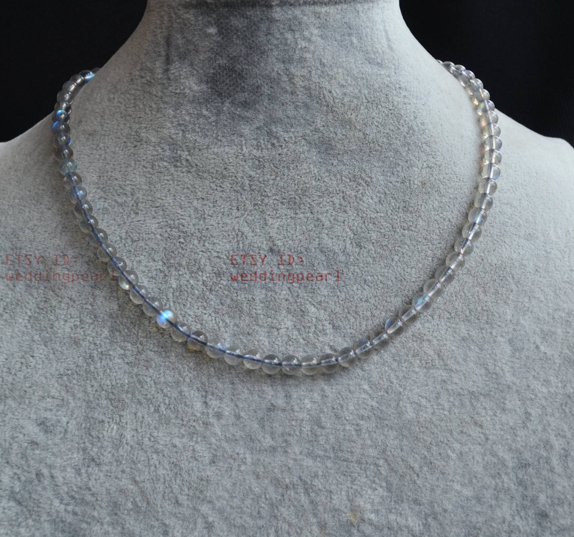 6mm Aaa Echte Graue Mondsteinkette, Einzelstrang Halskette, Halskette 6mm Aaa Echte Graue Mondsteinkette, Einzelstrang Halskette, Halskette von weddingpearl