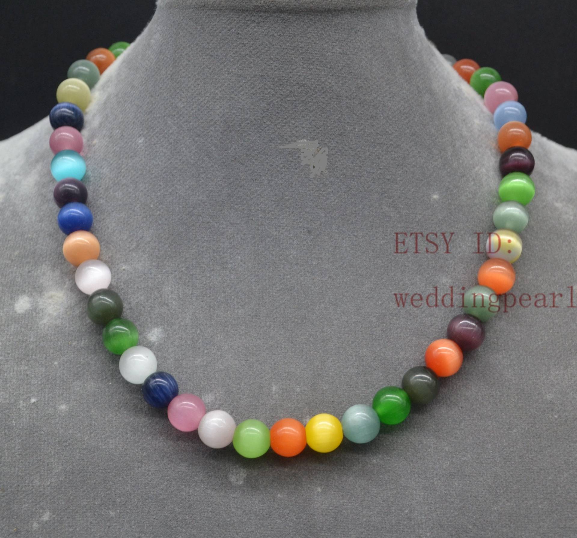 8mm Multicolor Katzenauge Halskette, Einzelstrang Statement Mädchen Glasperlen Halskette von weddingpearl