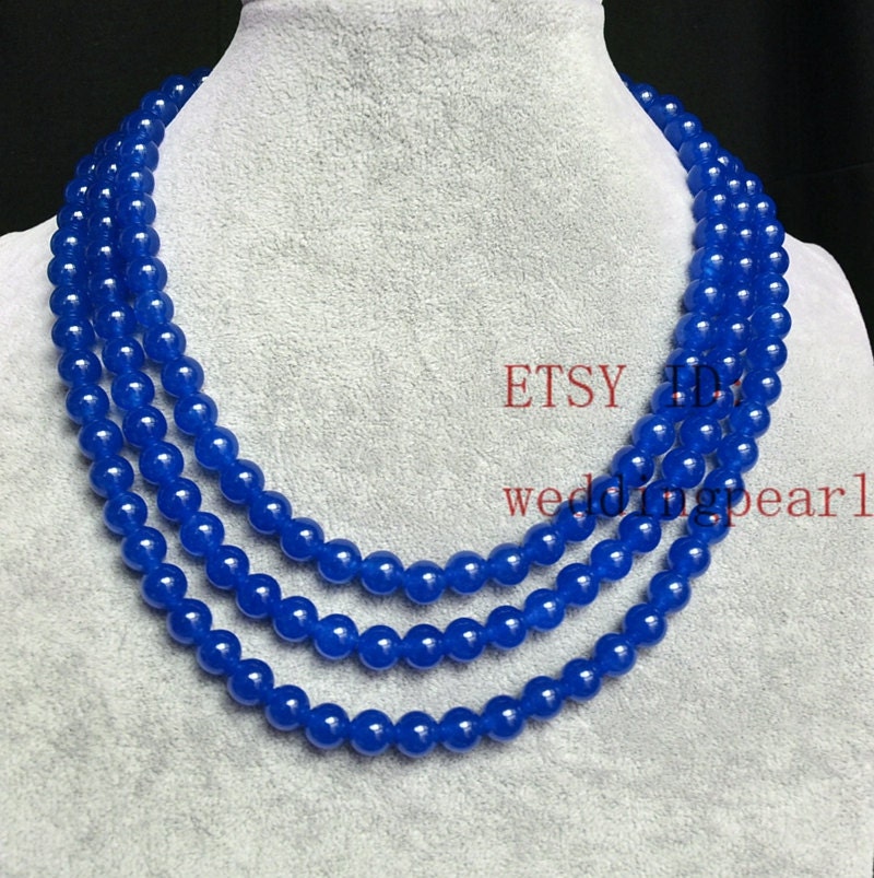 Blaue Jade Dreifachstrang Halskette, Edelstahl Verschluss von weddingpearl