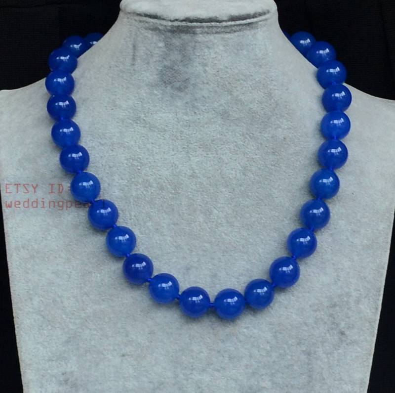 Blaue Jade Perlenkette, Einzelstrang Statement Halskette | 12 Mm/14 Mm von weddingpearl