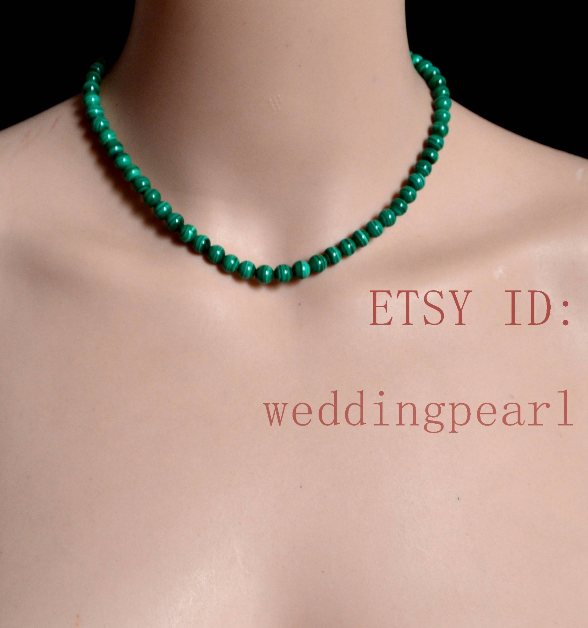 Echte Malachit Halsketten, 8 Mm Echte Perlen Halskette, Mädchen Grüne Zierliche Perlenhalskette von weddingpearl