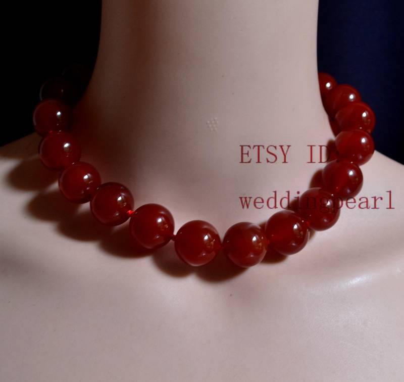 Große Natürliche Rote Achat Halskette, 18 Mm von weddingpearl