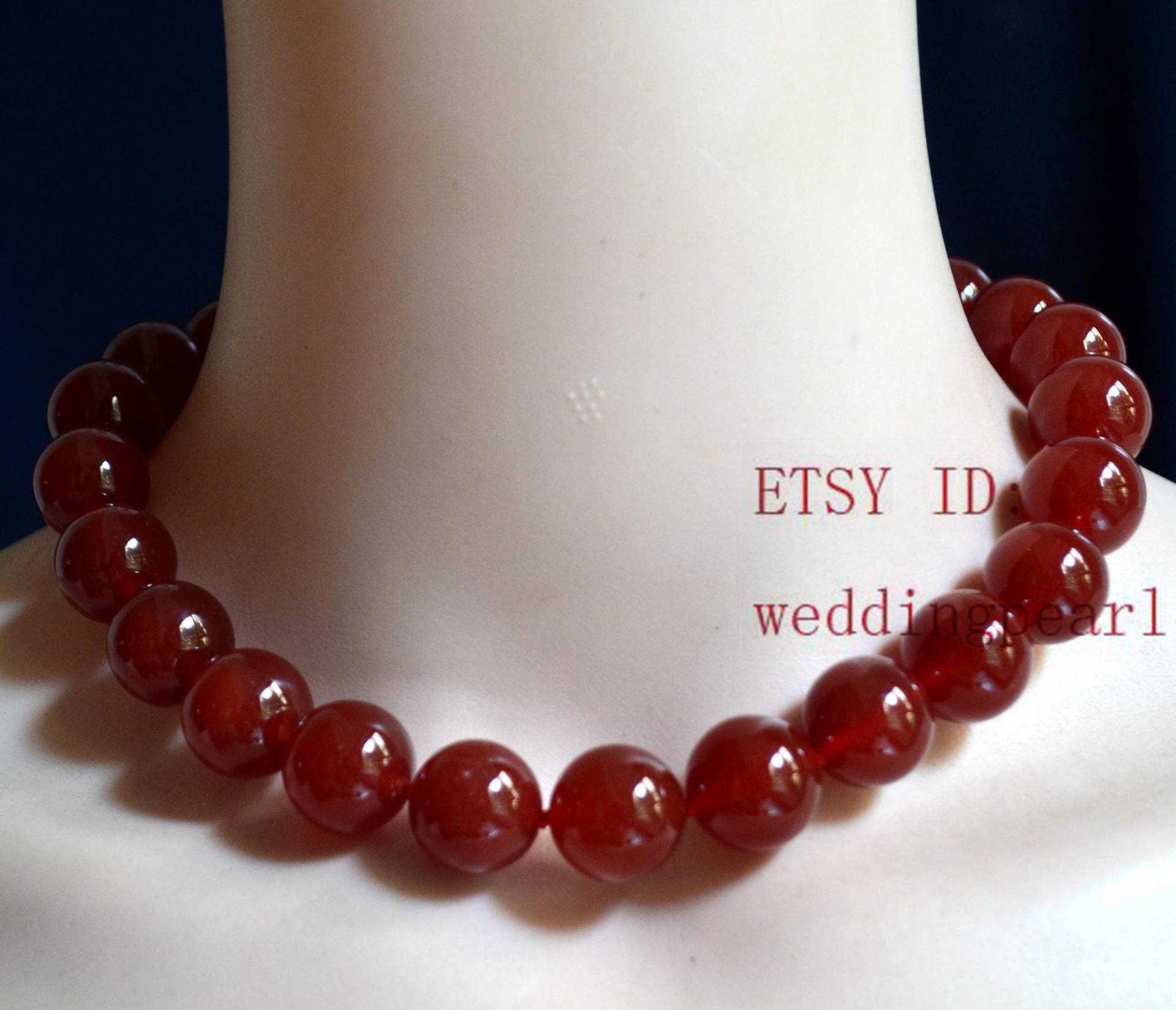 Grosse Rote Achat Kette, Handgeknüpfte 16 Mm Onyx Perlen von weddingpearl