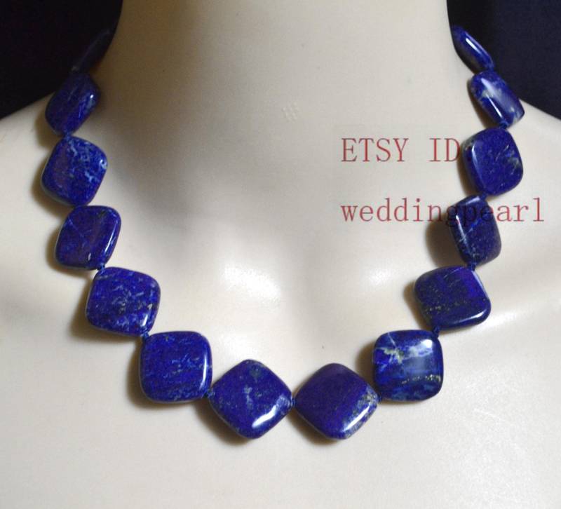 Lapis Lazuli Quadrat Blaue Perlen Halskette von weddingpearl