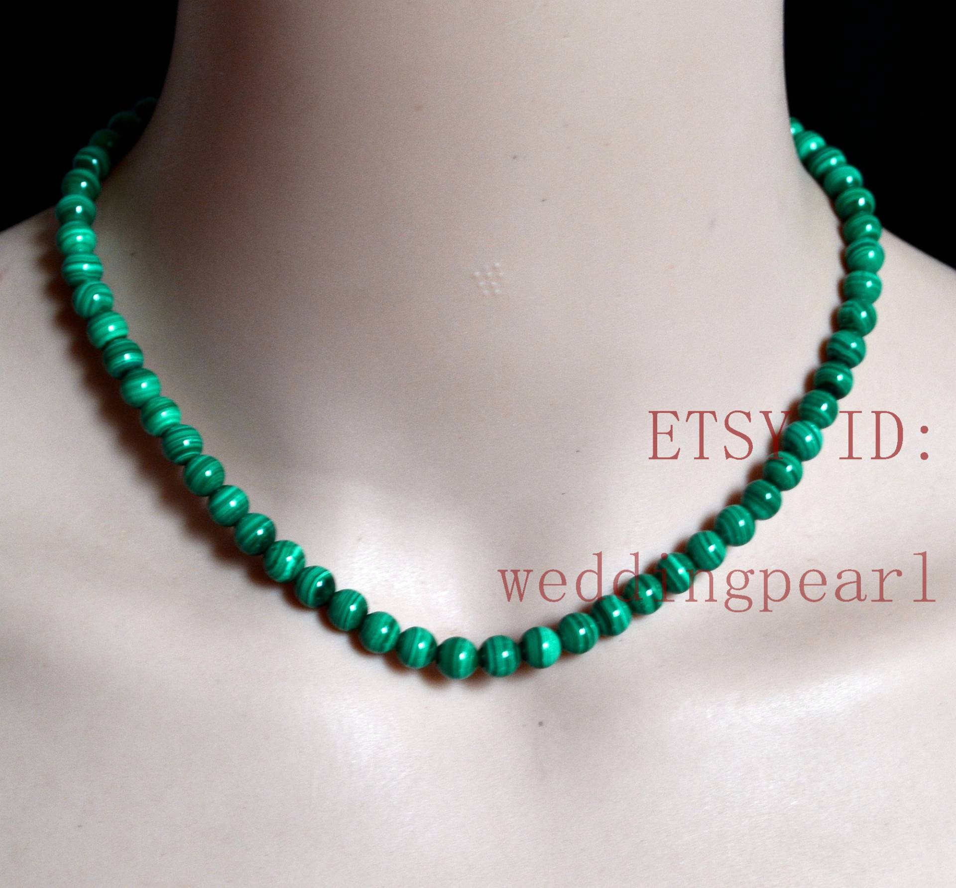 Natürliche Malachit Halskette, 6mm Echte Perlen Mädchen Grüne Zierliche Edelstein Halskette von weddingpearl