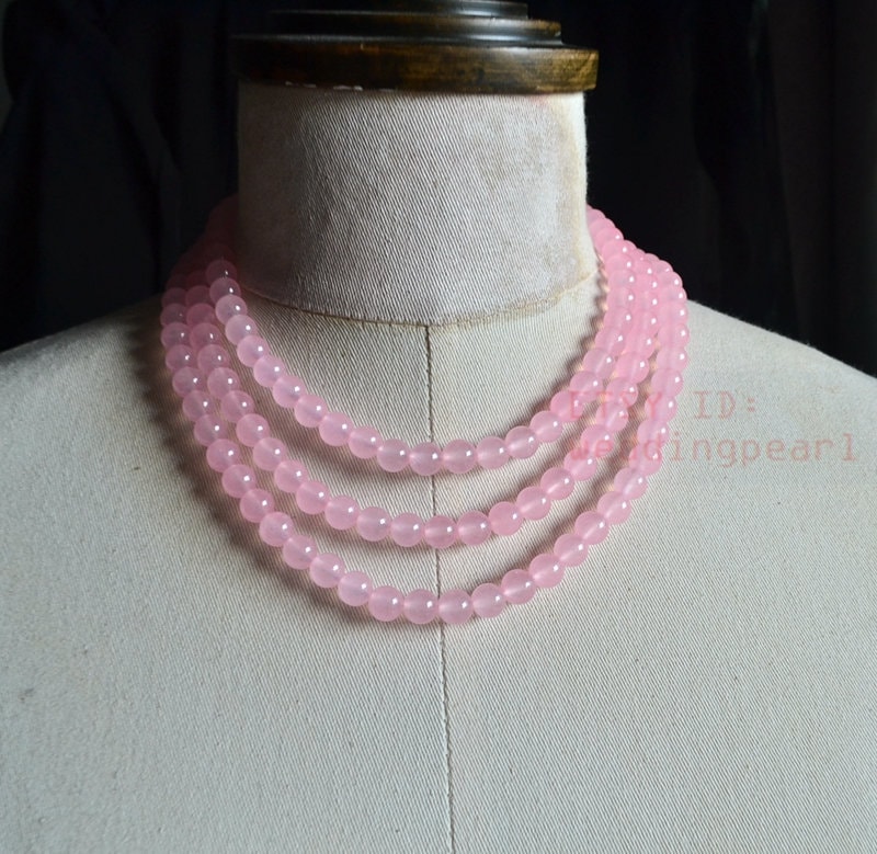 Rosa Jade Halskette, Dreifach Strang Stein Perlenkette von weddingpearl