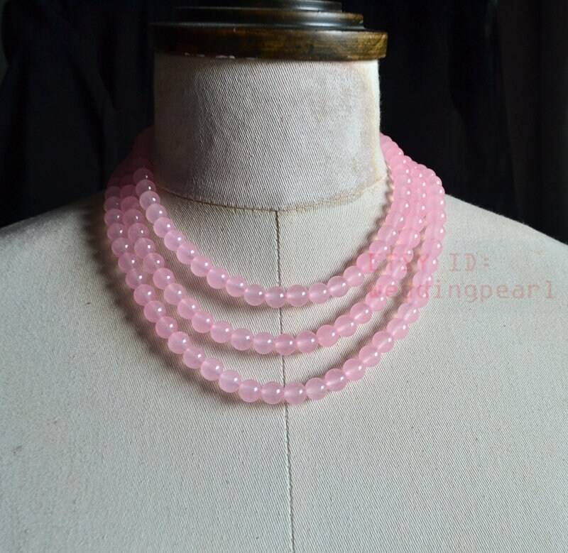 Rosa Jade Halskette, Dreifach Strang Stein Perlenkette von weddingpearl