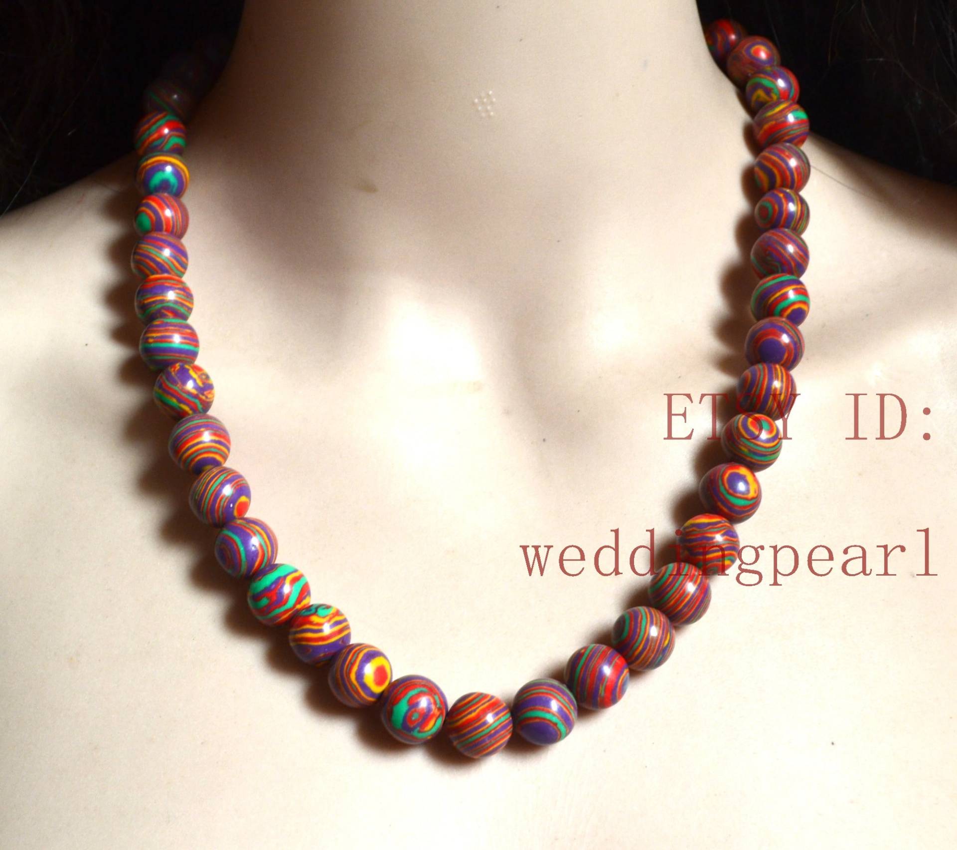 Single Strand Multicolor Perlenkette, 12mm Malachit Halskette, Frauen Perlen Chocker Halskette von weddingpearl