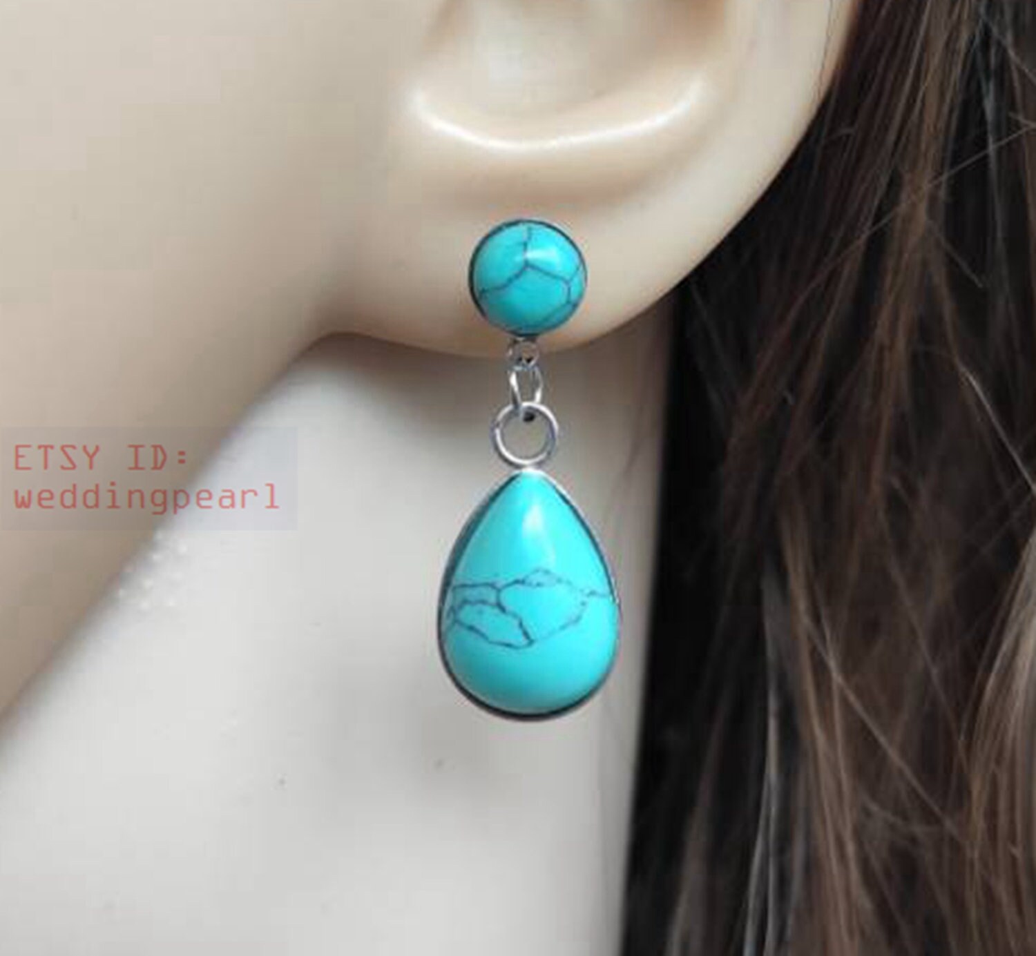 Teardrop Künstlicher Türkis Ohrringe, Edelstahl-Ohrstecker von weddingpearl