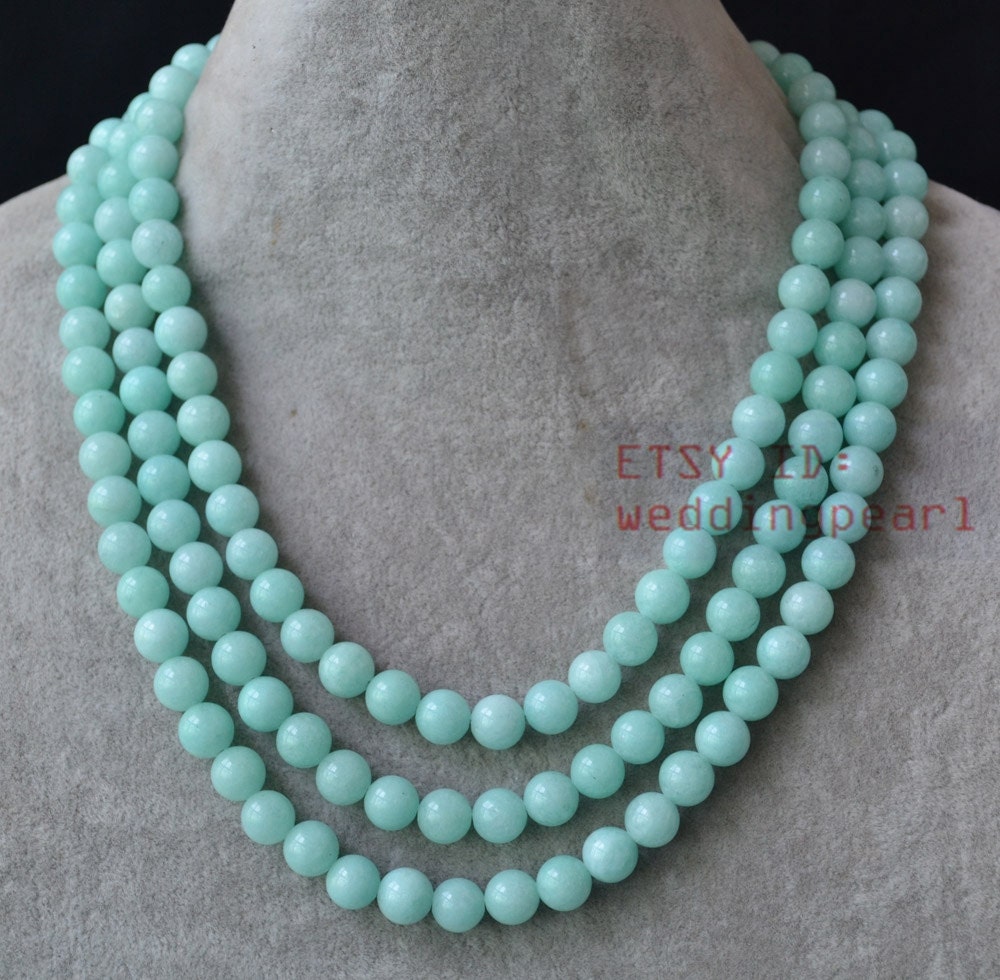 Verdreifachen Stränge Mint Blau Jade Perlen Halskette von weddingpearl