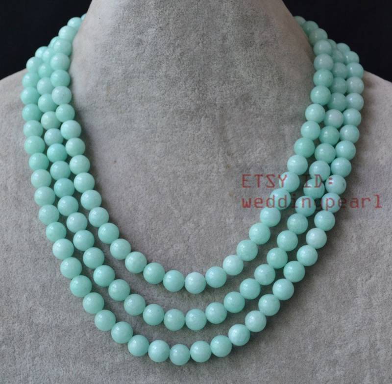Verdreifachen Stränge Mint Blau Jade Perlen Halskette von weddingpearl
