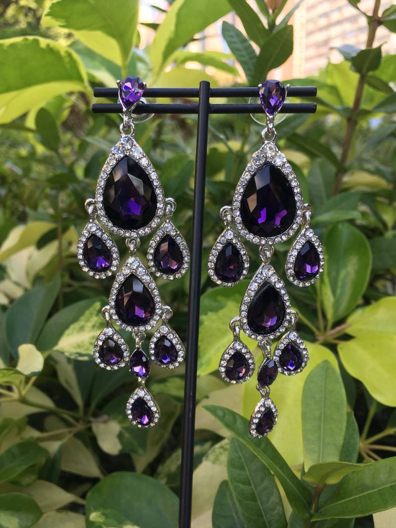 Amethyst Ohrringe, Lila Brautschmuck, Prom Hochzeit Kronleuchter Lange Tropfenohrringe, Geburtsstein Amethyst Ohrringe, Lila Brautschmuck, Prom Hochzeit Kronleuchter Lange Tropfenohrringe, Geburtsstein von weddingvalle