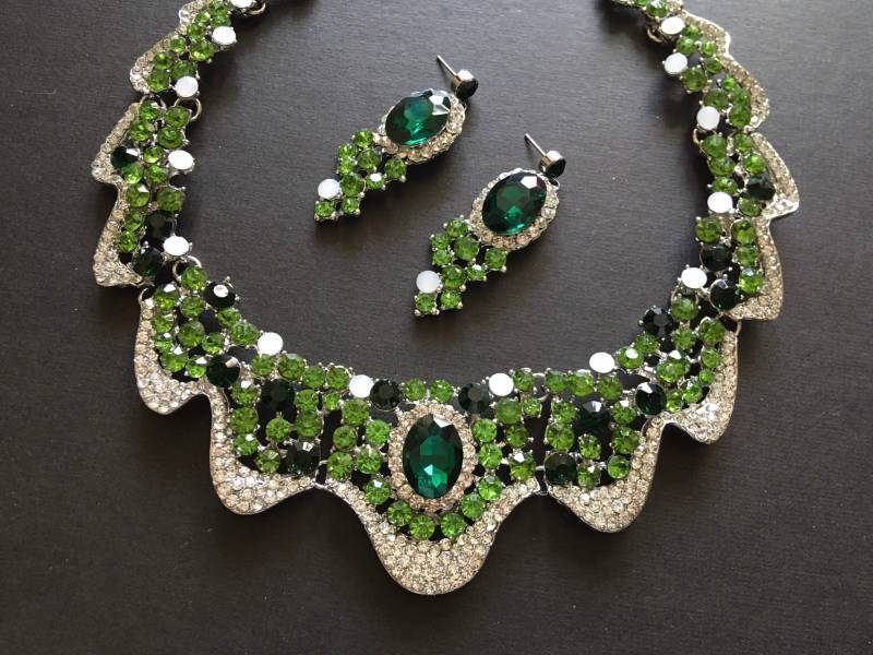 Smaragd Grüne Halskette, Hochzeit Schmuck, Smaragd Grün Schmuck-Set, Strass Formelle Cocktailparty Smaragd Grüne Halskette, Hochzeit Schmuck, Smaragd Grün Schmuck-Set, Strass Formelle Cocktailparty von weddingvalle
