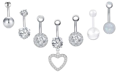 7 Stücke 14G 316L Chirurgenstahl CZ Bauchnabelpiercing Set mit Zirkonia 12mm Bauchnabelring Barbell Bauchnabelstangen Piercing Schmuck für Frauen Mädchen von weekiss