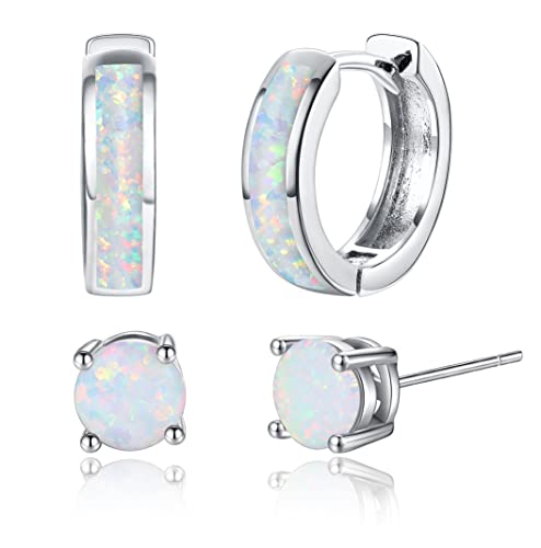 925 Sterling Silber Huggies Creolen Ohrstecker Set, hypoallergen Simulierter Opal Niedliche Kleine Mini Tiny Endless Creolen Zierliche Ohrringe für Frauen Teenager Mädchen von Weekiss