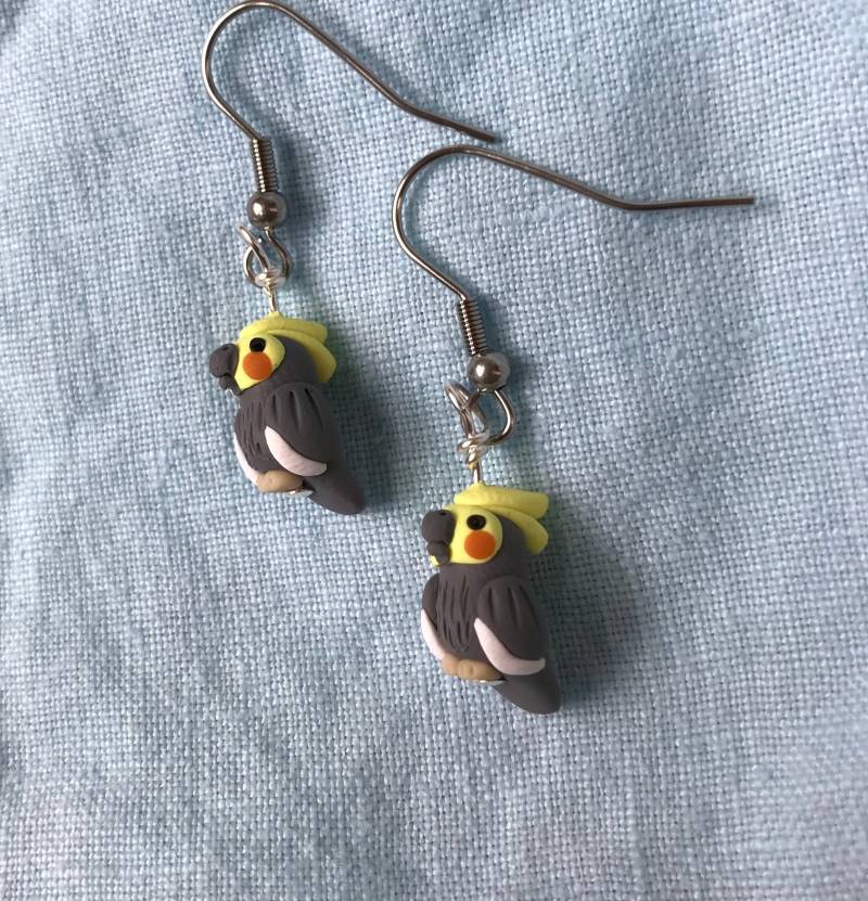Cockatiel Polymer Clay Skulptur Ohrringe Edelstahl von weeones