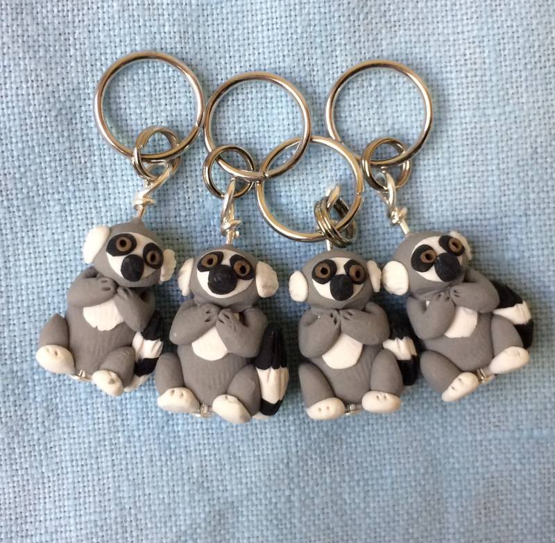 Lemur Polymer Clay Maschenmarkierer | 4Er-Gruppe Von Miniatur-stricken, Häkelzubehör von weeones