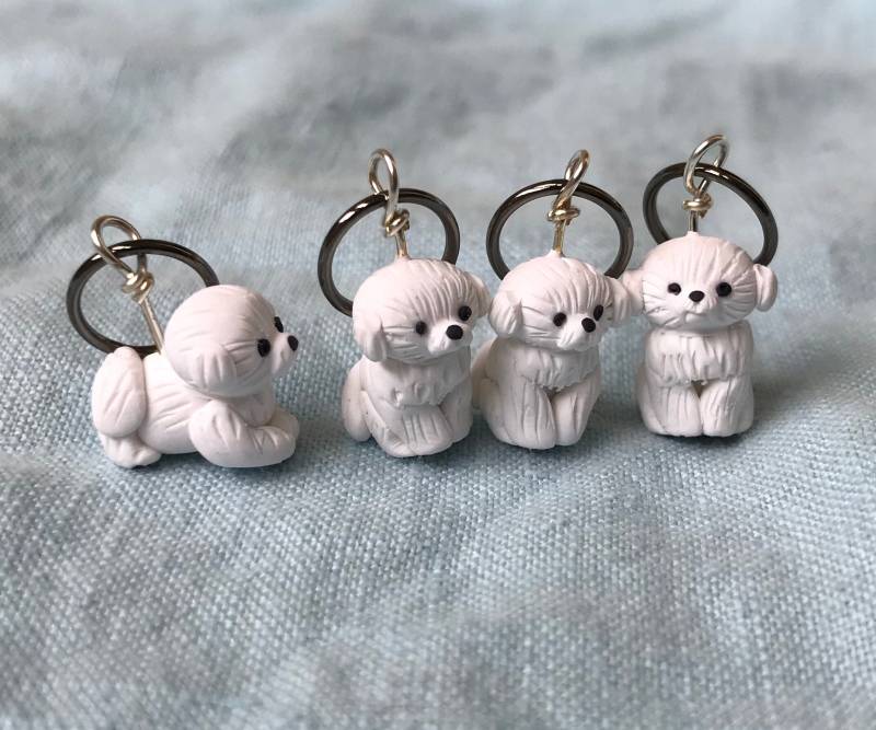 Miniatur Bichon Frise Polymer Clay Stitch Marker | Satz Von 4 Zubehör von weeones