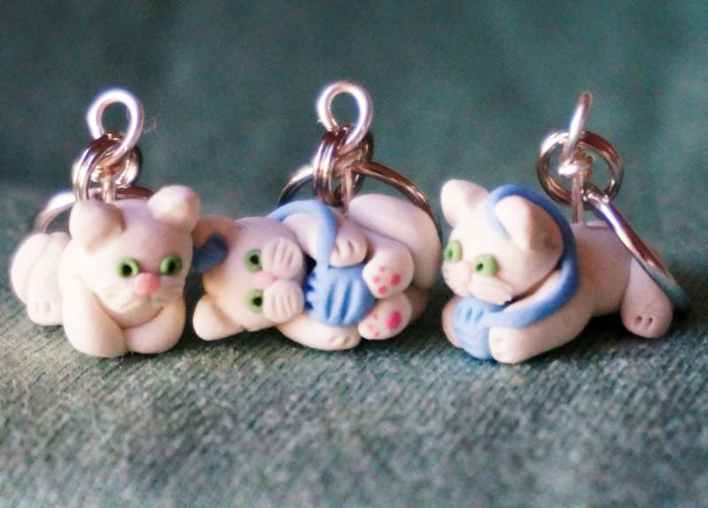 Weiße Kitty Katze Polymer Clay Stichmarkierungen | 4Er Set von weeones