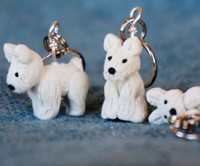 Westie Polymer Clay Maschenmarkierer 4Er Set Miniatur Modellier Charms Gehäkelt Tier Accessoires von weeones