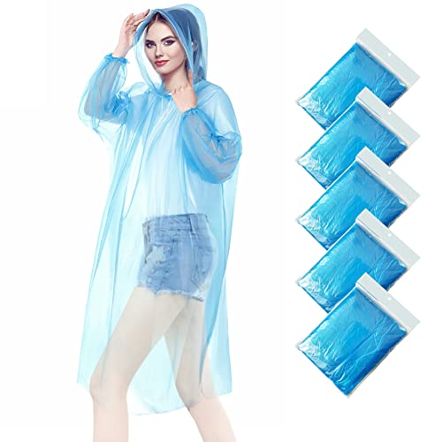 Regenponcho, 5 Stück Regenponcho Einweg für Herren und Damen Regencape mit Langen Ärmeln & Kapuze Regen Ponchos Wasserdichte für Festival, Konzert, Wandern, Radfahren(Blau) von wehers