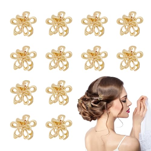 Weigongr Haarspangen für Mädchen, Blumen-Design, Mini-Haarspangen, goldfarbene Metall-Haarspangen für dünnes, dickes Haar, dekoratives Haar-Accessoire, 12 Stück Weigongr Haarspangen für Mädchen, Blumen-Design, Mini-Haarspangen, goldfarbene Metall-Haarspangen für dünnes, dickes Haar, dekoratives Haar-Accessoire, 12 Stück von weigongr
