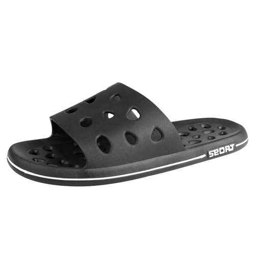 weilonghyw Herren-Duschschuhe, Übergröße, schnelltrocknend, Bad-Hausschuhe mit Ablaufloch, rutschfest, für Fitnessstudio, Fußgewölbe, Pool-Dusch-Sandalen für Schlafsäle, Schwarz, 45/46 EU weilonghyw Herren-Duschschuhe, Übergröße, schnelltrocknend, Bad-Hausschuhe mit Ablaufloch, rutschfest, für Fitnessstudio, Fußgewölbe, Pool-Dusch-Sandalen für Schlafsäle, Schwarz, 45/46 EU von weilonghyw