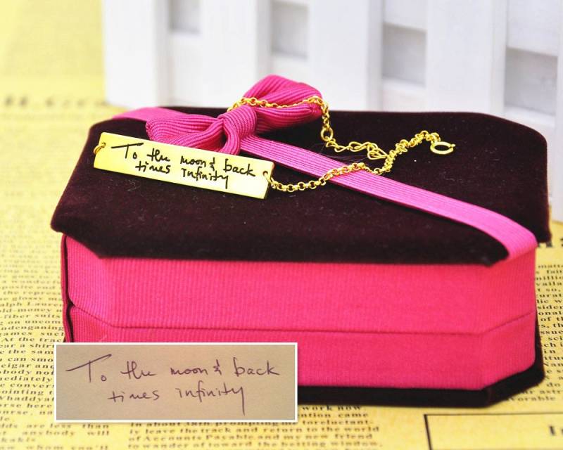 18K Gold Gravur Handschrift Armband, Personalisierte Signature Bar, Stempel Namensschild, Worte Zitieren in Memory Schmuck, Weihnachtsgeschenk von weimeiOrnaments