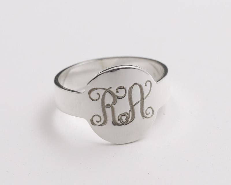 2 Buchstaben Monogramm Ring, Personalisierte Gravieren Silber Benutzerdefiniert Initialen-stempel-Scheibe-Ring, Edel Ring von weimeiOrnaments