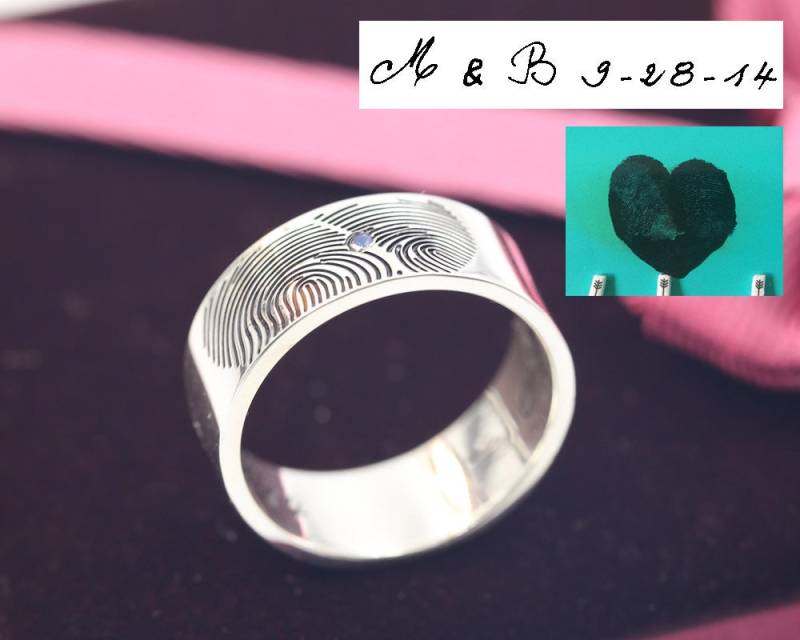 8 Mm Sterling Paar Fingerabdruckring, Benutzerdefinierter Handgeschriebener Ring, Breites Band, Handschrift Nach Innen Graviert, Personalisierter von weimeiOrnaments
