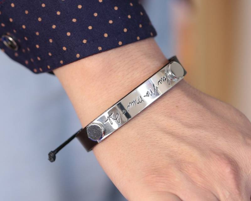 925 Silber Benutzerdefinierte Hand Geschrieben Männer Armband Mit Lederband, Graviert Handschrift Speicher Armband, Vater Geschenk von weimeiOrnaments