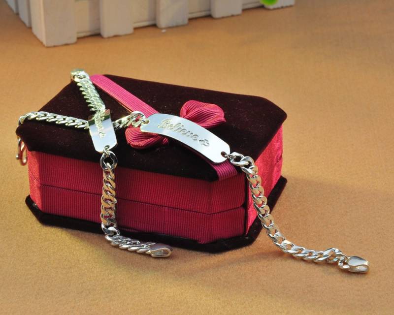 925 Sterling Silber Paar Armbänder Panzerkette, Id Armband Gravur Name Benutzerdefinierte Dicke Kette, Personalisierte Weihnachten Valentinstag von weimeiOrnaments