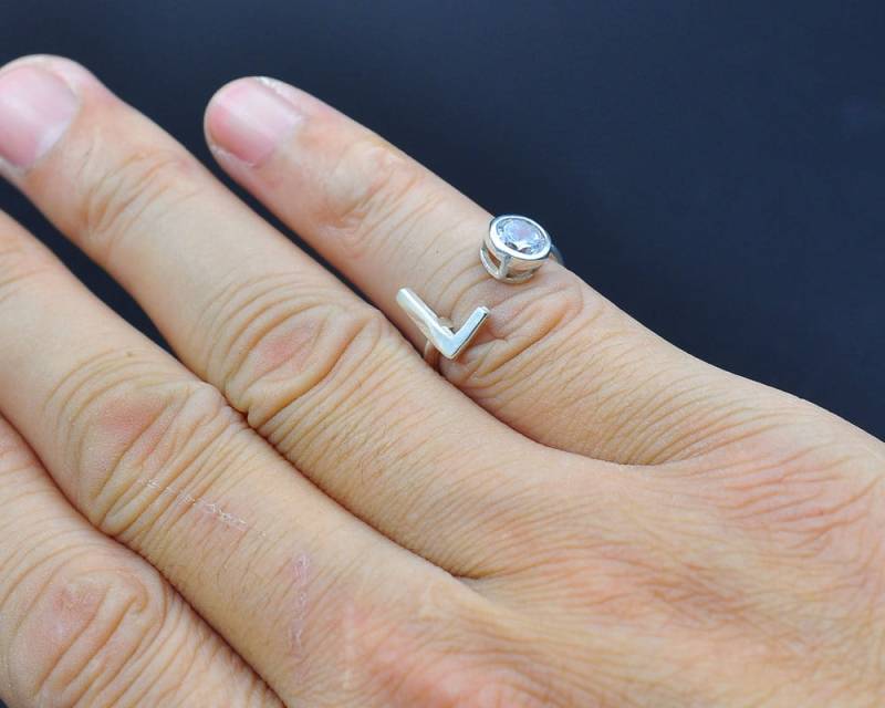 Benutzerdefinierte Brief Ring, Kristall-Manschette-Ring, Sterling Dünnen Erste Platte Personalisierte Namensring, Bff Speicher-Weihnachts-Geschenk von weimeiOrnaments