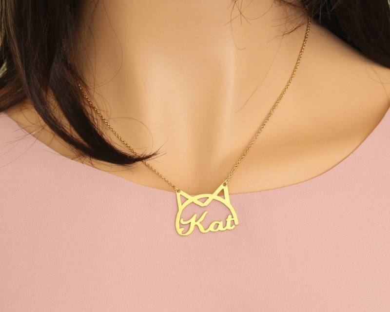 Benutzerdefinierte Name Halskette Mit Katze Form, Niedliche Kätzchen Halskette, Schriftart Wählen, Personalisierter Schmuck, Weihnachtsgeschenk von weimeiOrnaments