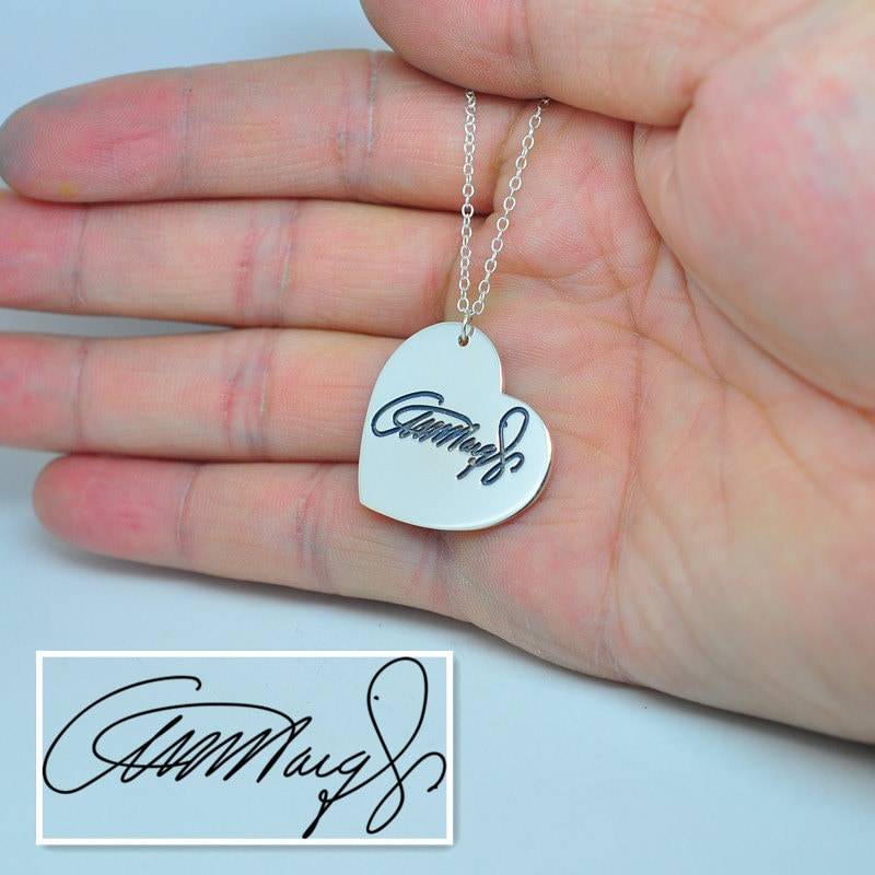 Benutzerdefinierte Signatur Silber Halskette, Herz Anhänger Personalisierte Handschrift, Gravierte Name, Schmuck Andenken in Erinnerung von weimeiOrnaments