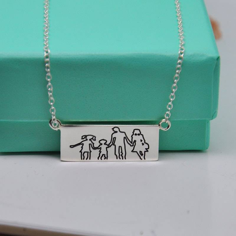 Familie Halskette, Sterling Silber, Gravieren Bild Zeichen Umriss Custom Bar Pendent, Mutter Geschenk, Personalisierte Handschrift von weimeiOrnaments