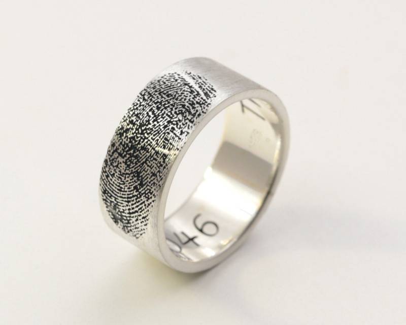 Fingerabdruck Ring Sterling, 8mm Band, Innen Mit Gravur, Personalisierter Memory Schmuck, Vater Geschenk, Weihnachtsgeschenk von weimeiOrnaments