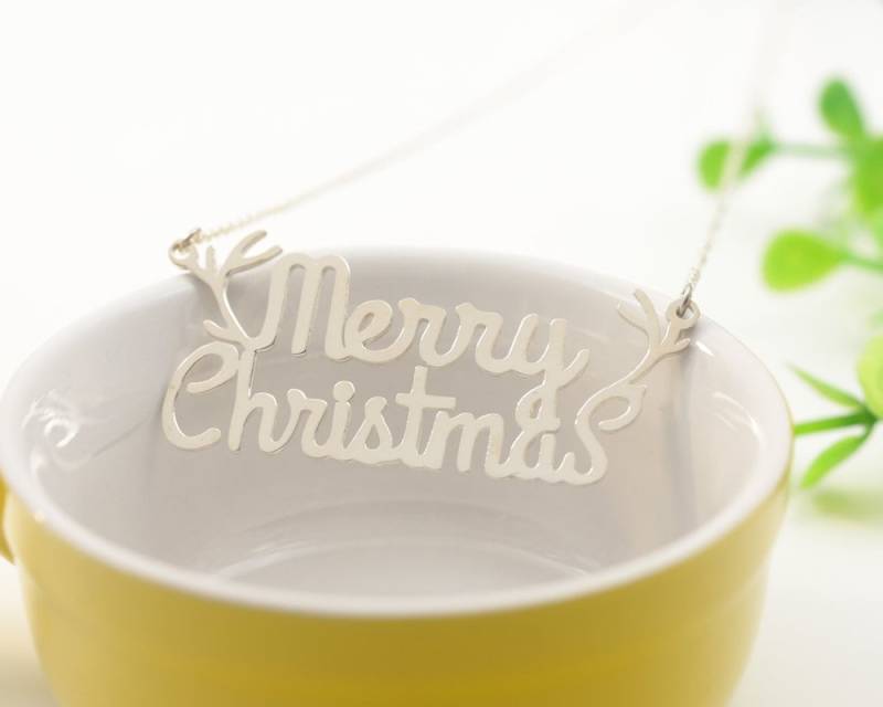 Frohe Weihnachten-Halskette in 925 Silber, Urlaub Halskette Mit Namensschild, Benutzerdefinierten Namenshalskette, Niedlichen Geweih Pendent von weimeiOrnaments