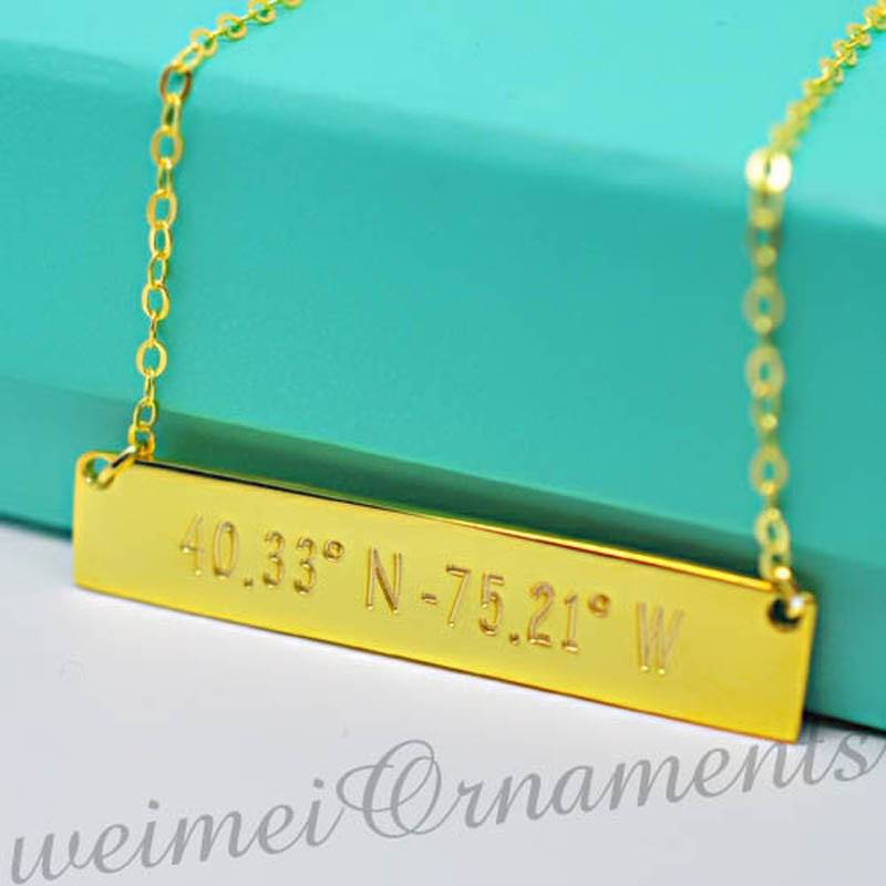 Gold Breite Länge Bar Halskette Personalisierte Gravur Pendent Koordinieren Lage Stempel Schmuck Weihnachtsgeschenk von weimeiOrnaments