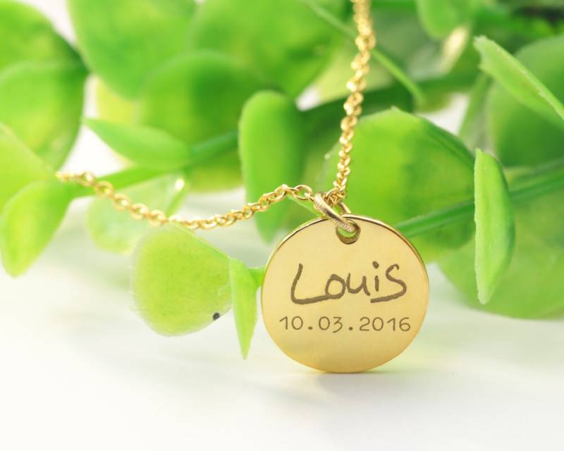 Gold Disc Halskette 15 Mm, Gravierte Signature Mini Disc, Benutzerdefinierte Datum Halskette, Personalisierte Handgeschriebene Pendent, Erinnerung von weimeiOrnaments