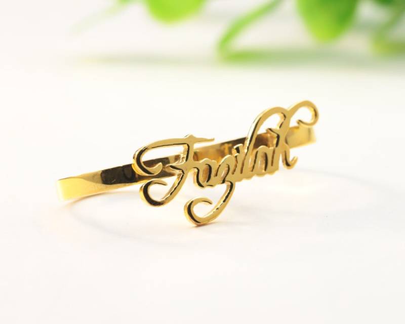 Gold Doppel-Fingerring, Benutzerdefinierter Namensring, Personalisierter Hip-Hop-Ring, Schriftart Wählen von weimeiOrnaments