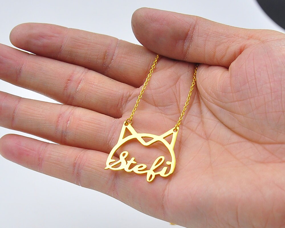 Gold Katze Halskette, Benutzerdefinierte Name Nameplatte Pendent, Von Hand Ausgeschnitten Buchstaben, Kitty Personalisierte Frauen Schmuck, Mutter von weimeiOrnaments