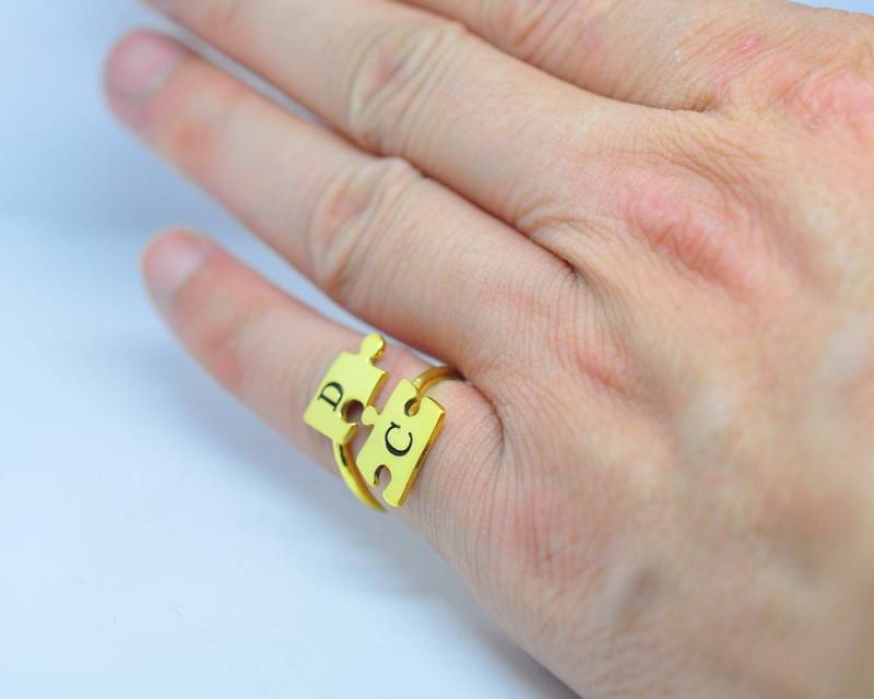 Gold Puzzle Ring, Spiralring Graviert Brief Paar Dünnen Individuelle Erste Stempel Liebhaber Schmuck, Weihnachten Valentinstag Geschenk von weimeiOrnaments