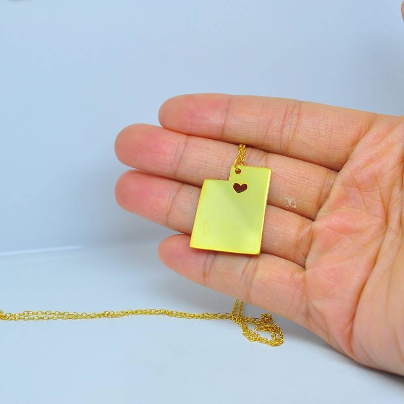 Goldene Utah State Halskette, 925Er Silber Personalzied Map Pendent, Hand Geschnittenes Herz, Custom California Georgia Me Map, Weihnachtsgeschenk von weimeiOrnaments