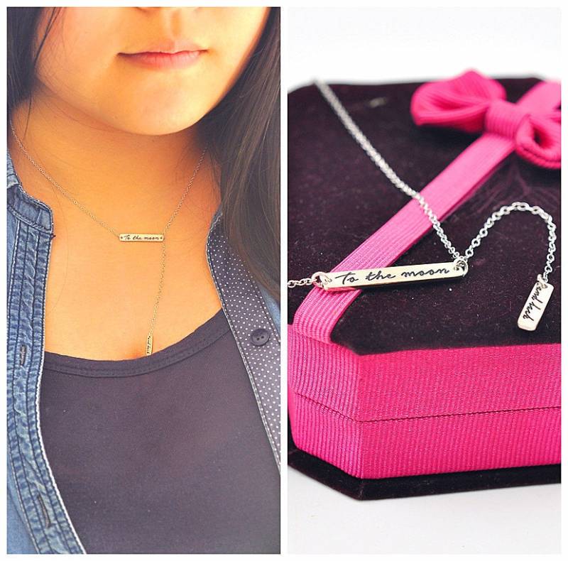 Gravierte Signatur Kette, 2 Bar Halskette, Individuelle Handschrift Stempel Pendent, Baumeln Charme, Y-Kette, Personalisierte Speichergeschenk von weimeiOrnaments