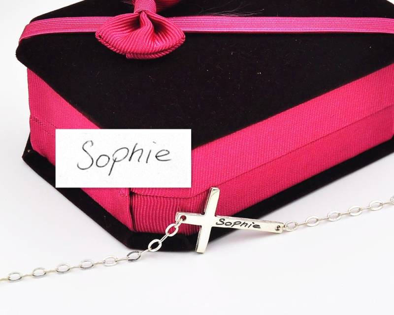 Gravierte Signatur Sterling Silber Kreuz Armband, Hand Stempel Fingerabdruck Personalisierte Typenschild Schmuck, Speicher Schmuck von weimeiOrnaments