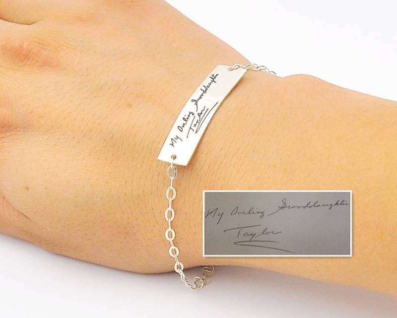 Gravur Handschrift Armband, Sterling Silber Bar, Personalisierte Zeichnung Namensschild, Benutzerdefinierte Signatur Handstempel, Erinnerungsgeschenk von weimeiOrnaments